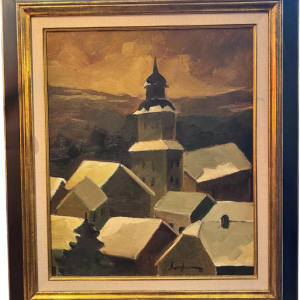 Milo DARDENNE “Ardennes Village - Gaumais under the Snow” oil painting on canvas