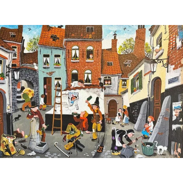 Marie-Louise Batardy 'Doodlopend einde van de zwervers', acrylverfschilderij, naïeve kunst