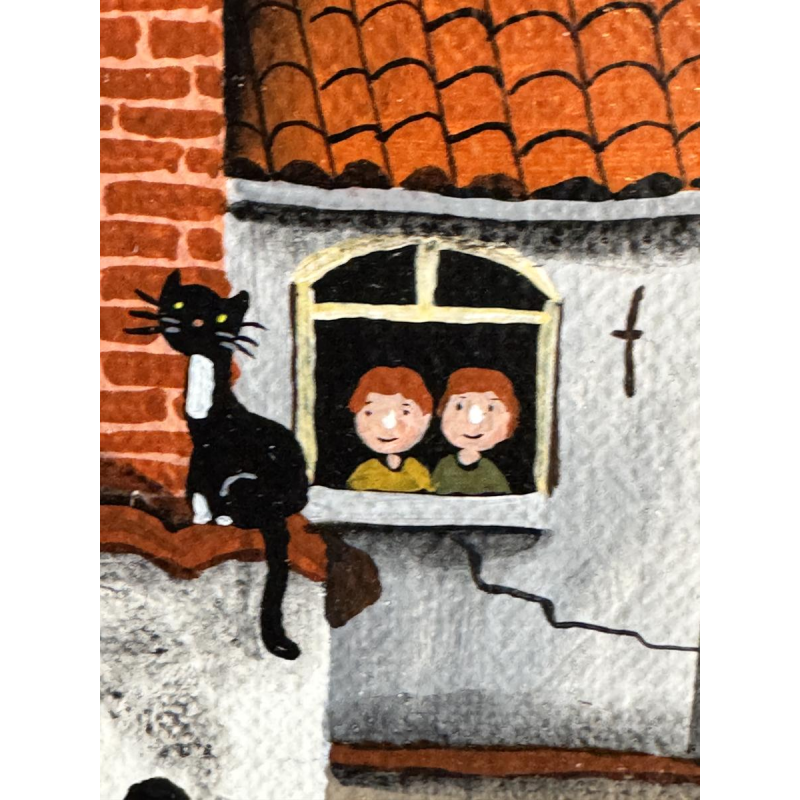 Marie-Louise Batardy 'Doodlopend einde van de zwervers', acrylverfschilderij, naïeve kunst