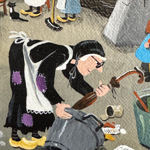 Marie-Louise Batardy 'Doodlopend einde van de zwervers', acrylverfschilderij, naïeve kunst