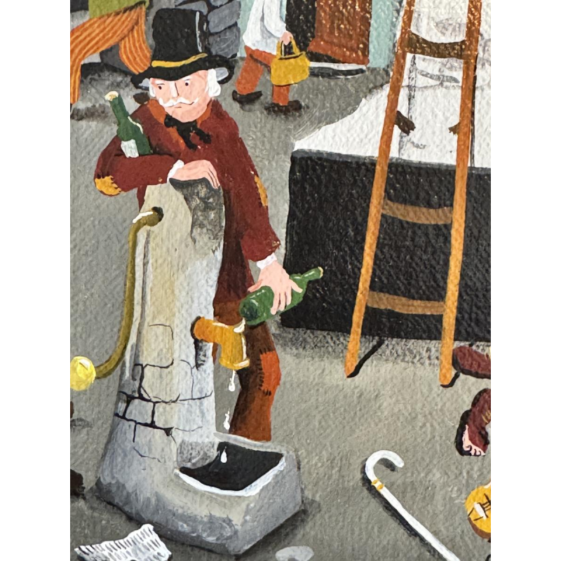 Marie-Louise Batardy 'Doodlopend einde van de zwervers', acrylverfschilderij, naïeve kunst