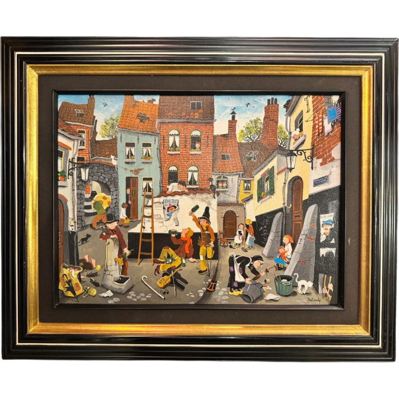 Marie-Louise BATARDY 'Dead End of the Tramps' acrylic painting, naive art