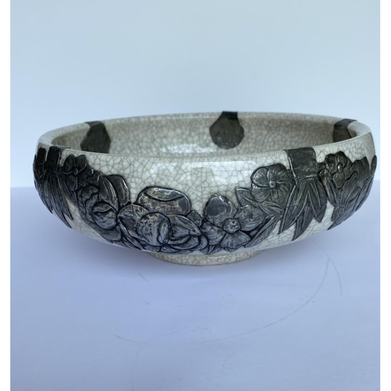 Boch Frères La Louvière, coupe Art Nouveau en faïence craquelée, début XXe s