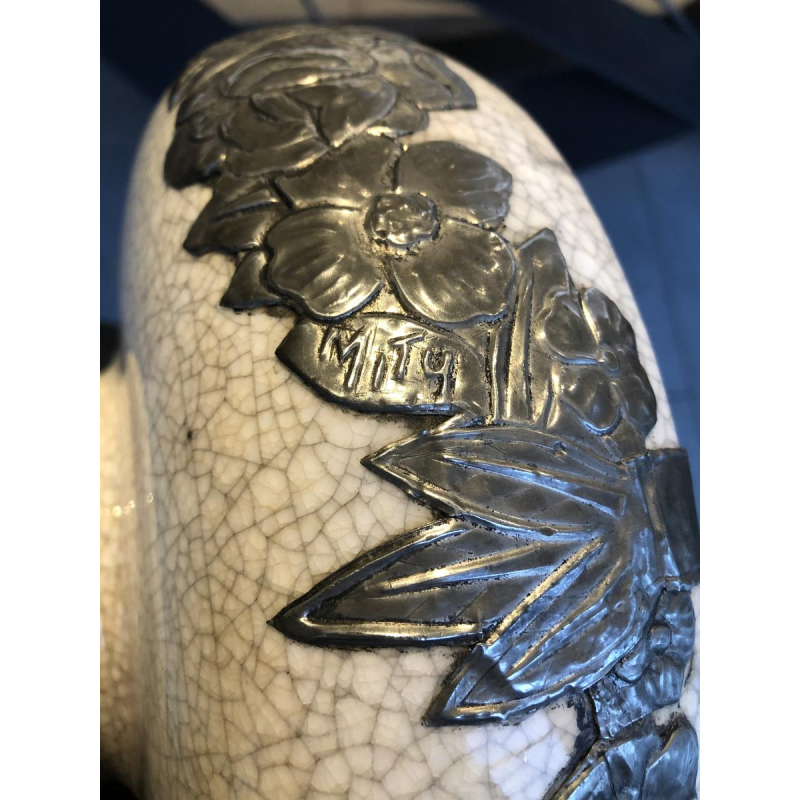 Boch Frères La Louvière, coupe Art Nouveau en faïence craquelée, début XXe s