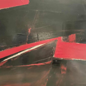 Serge DETRIAUX «Abstraction rouge» tableau huile sur panneau