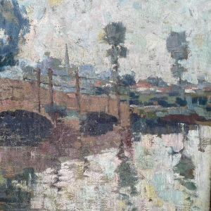 Camille BARTHELEMY « Le pont de Villers-sur-Semois » hst 65x100 cm