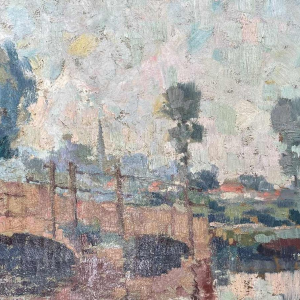Camille BARTHELEMY « Le pont de Villers-sur-Semois » hst 65x100 cm
