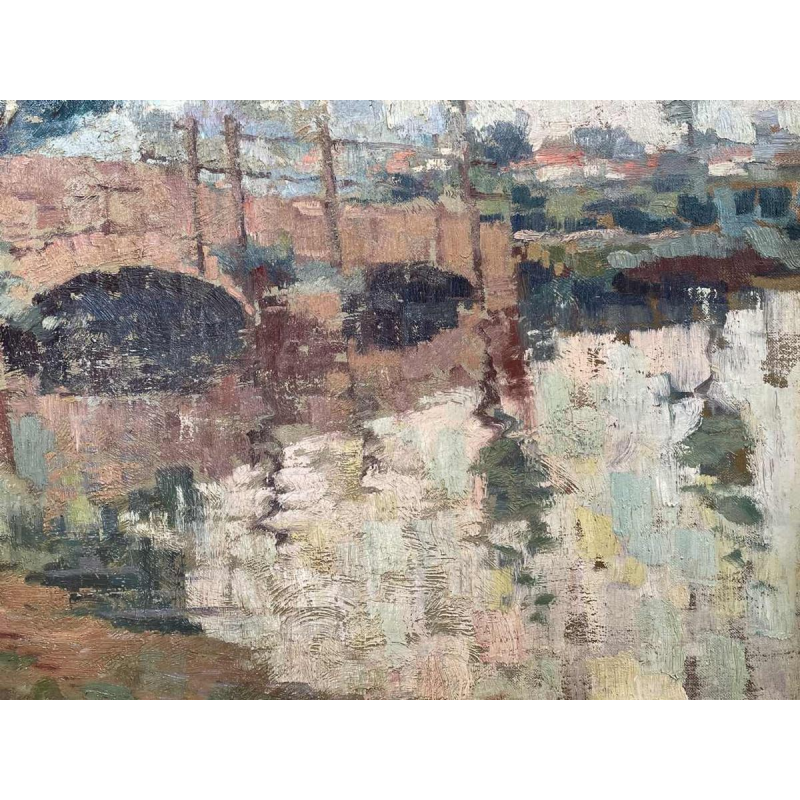 Camille BARTHELEMY « Le pont de Villers-sur-Semois » hst 65x100 cm