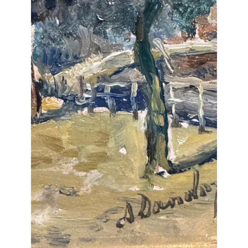 Albert DANDOY "Bridge street Namur1960" painting oil on copper