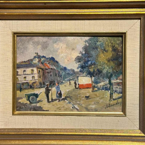Albert DANDOY "Bridge street Namur1960" painting oil on copper