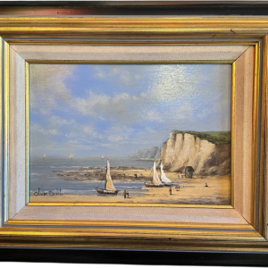 Olivier De Nato “Beach Scene” oil painting on wood