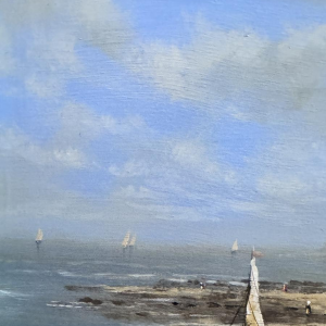 Olivier De Nato “Beach Scene” oil painting on wood