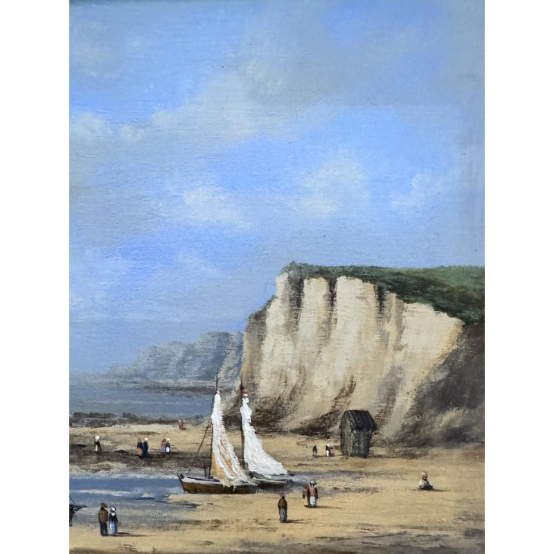 Olivier De Nato “Beach Scene” oil painting on wood