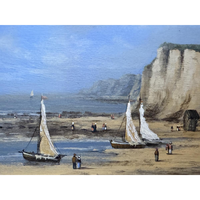 Olivier De Nato “Beach Scene” oil painting on wood