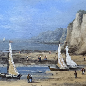 Olivier De Nato “Strandscène”, olieverfschilderij op hout
