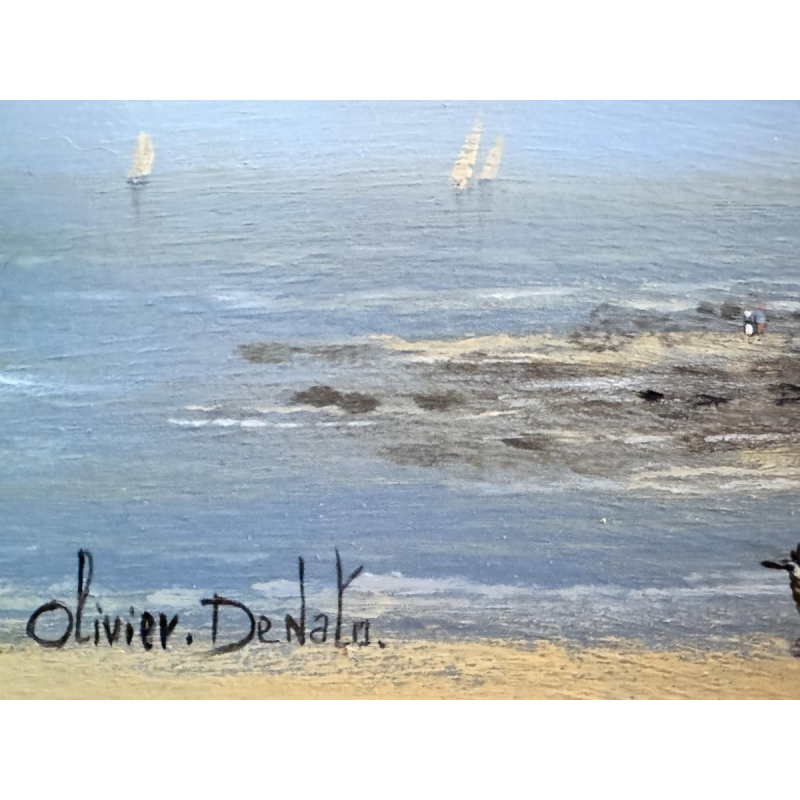 Olivier De Nato “Beach Scene” oil painting on wood