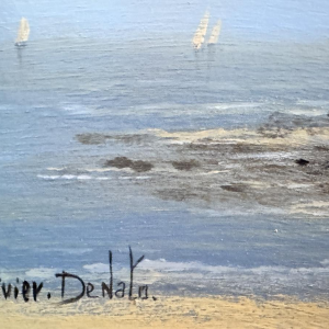 Olivier De Nato “Strandscène”, olieverfschilderij op hout