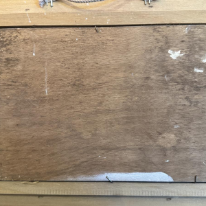 Olivier De Nato “Strandscène”, olieverfschilderij op hout