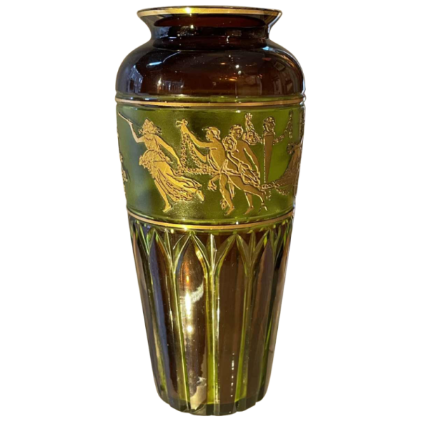 Val Saint-Lambert vase, Viennese style, decorated with "Dance of Flora" by Léon Ledru