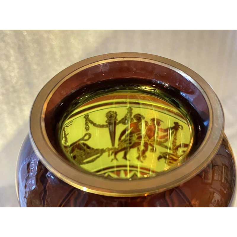 Val Saint-Lambert vase, Viennese style, decorated with "Dance of Flora" by Léon Ledru