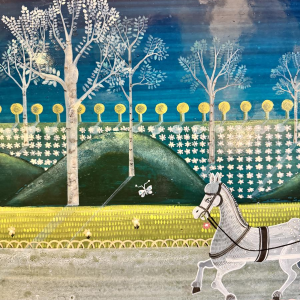 Danielle MOLINA “Het kleine gezinnetje op een wandeling”, olieverfschilderij op paneel