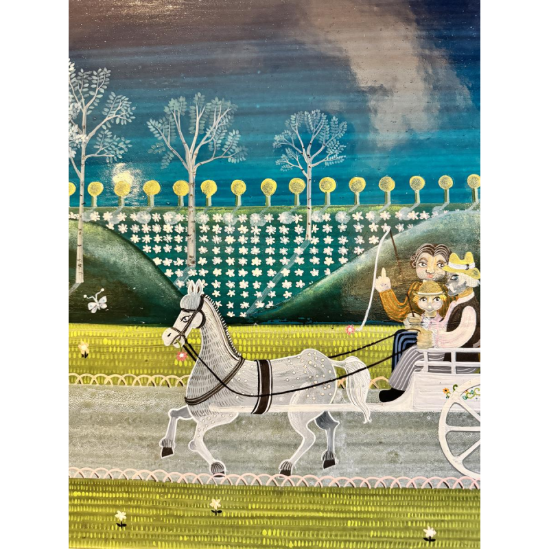 Danielle MOLINA “The Little Family on a Walk” oil painting on panel