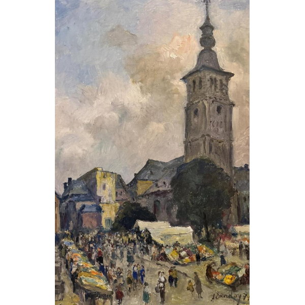 Albert Dandoy “Namur - De groentemarkt” 1974, olieverf op doek