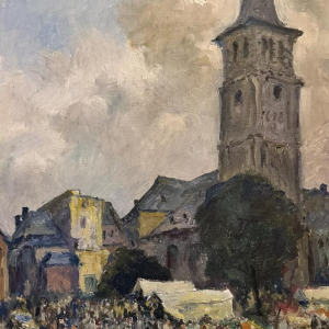 Albert Dandoy “Namur - De groentemarkt” 1974, olieverf op doek