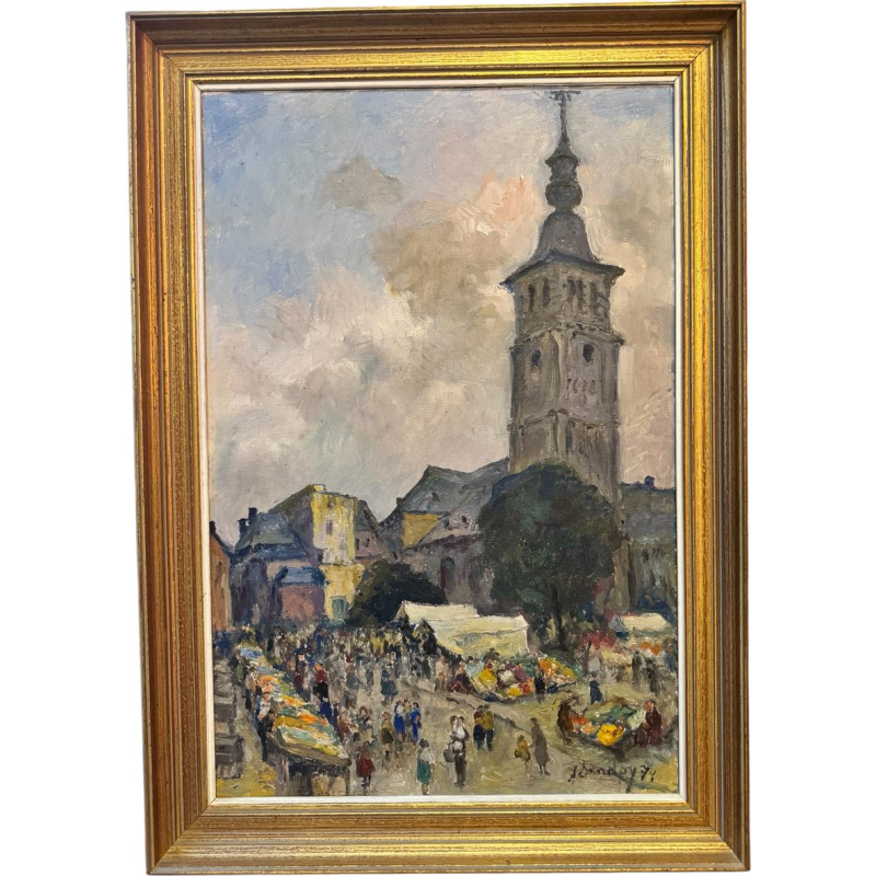 Albert Dandoy “Namur - De groentemarkt” 1974, olieverf op doek