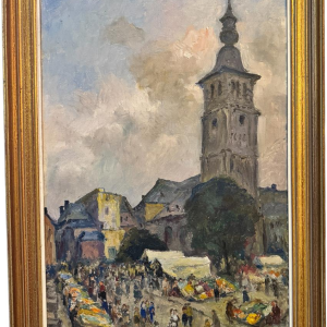 Albert DANDOY “Namur - The Vegetable Market” 1974, oil painting on canvas