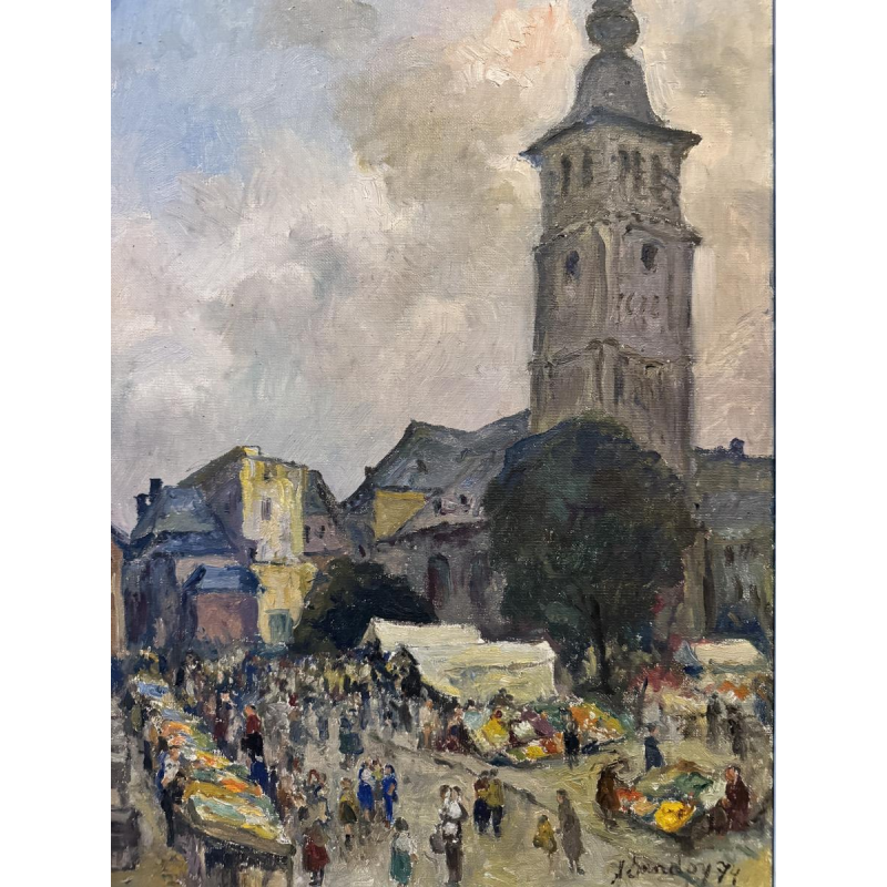 Albert Dandoy “Namur - De groentemarkt” 1974, olieverf op doek