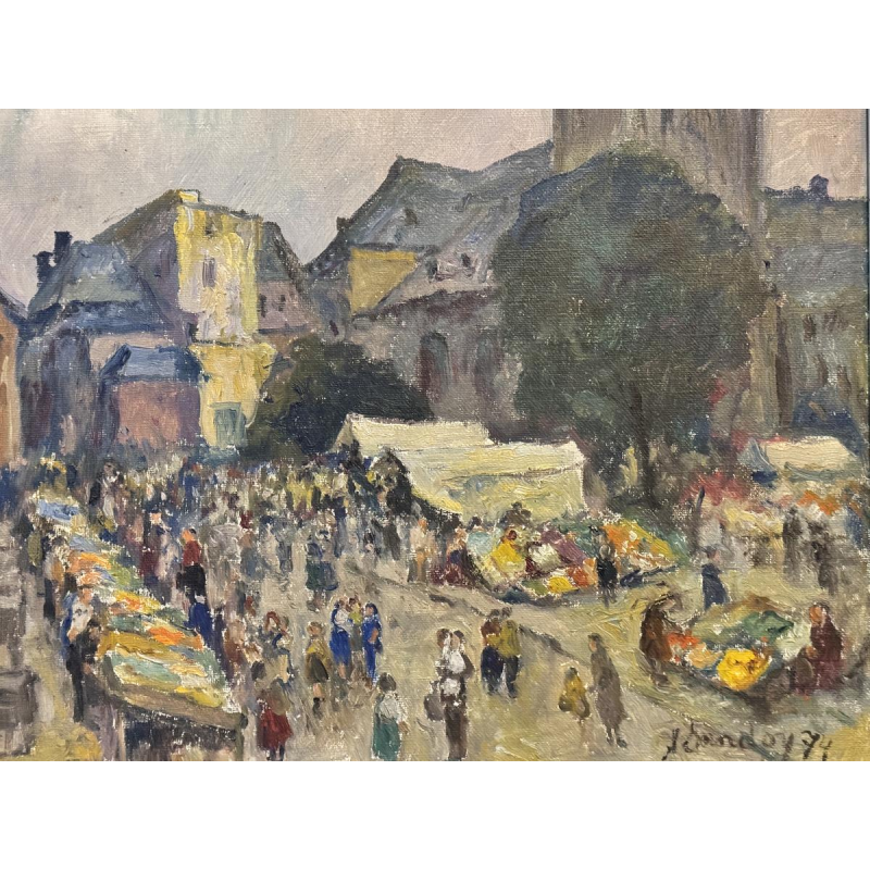 Albert Dandoy “Namur - De groentemarkt” 1974, olieverf op doek