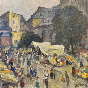 Albert Dandoy “Namur - De groentemarkt” 1974, olieverf op doek