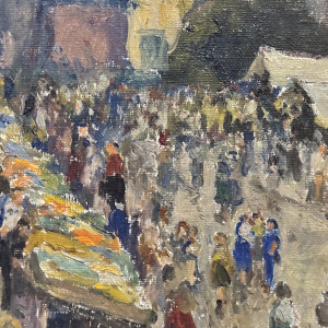 Albert DANDOY «Namur - Le marché aux légumes» 1974, peinture huile sur toile