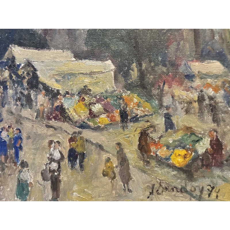 Albert DANDOY “Namur - The Vegetable Market” 1974, oil painting on canvas