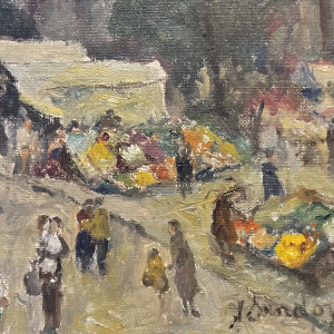 Albert DANDOY «Namur - Le marché aux légumes» 1974, peinture huile sur toile