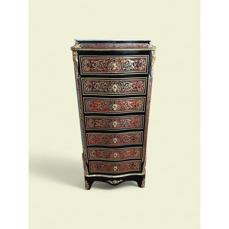 Weekly drawer/secretary in Boulle marquetry, Napoleon III period, by Romain Magniant, gilder, rue Traversière, Paris