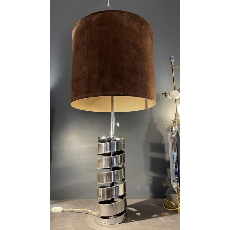 JACQUES CHARPENTIER, pied de lampe à poser spirale ressort, métal chromé, 1972