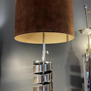 JACQUES CHARPENTIER, pied de lampe à poser spirale ressort, métal chromé, 1972