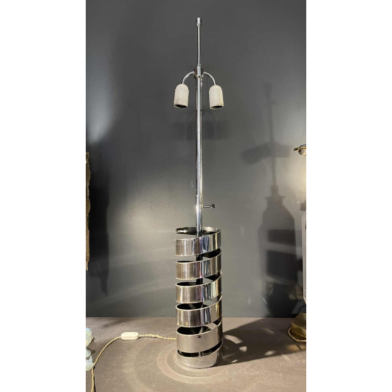 JACQUES CHARPENTIER, pied de lampe à poser spirale ressort, métal chromé, 1972