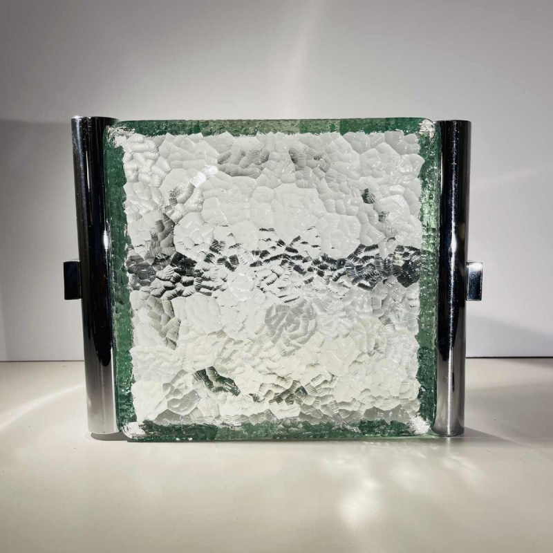 Jacques Adnet, Art Deco trinket tray in chromed steel and thick textured glass, 20th century