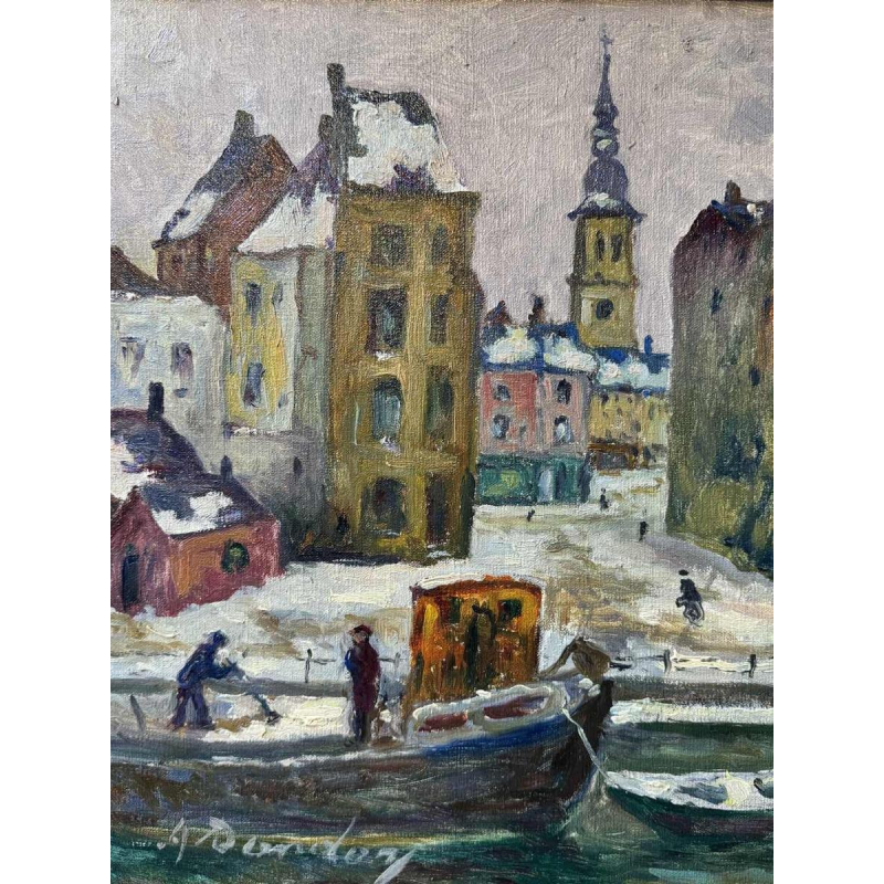 Albert DANDOY « Namur - winter 1940 » painting oil on canvas
