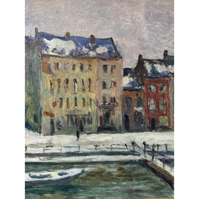 Albert DANDOY « Namur - hiver 1940 » peinture huile sur toile