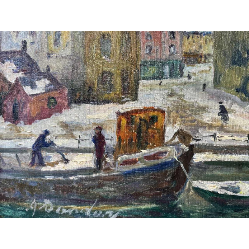 Albert DANDOY « Namur - winter 1940 » painting oil on canvas