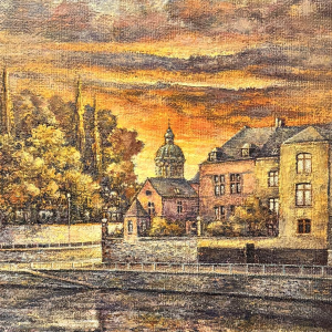 Olivier-Henri BOSERET «Soleil couchant à Namur» peinture huile sur toile marouflée