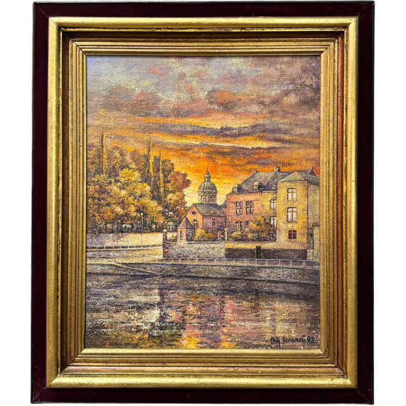 Olivier-Henri BOSERET «Soleil couchant à Namur» peinture huile sur toile marouflée