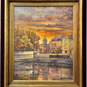 Olivier-Henri BOSERET “Sunset in Namur” oil painting on canvas mounted on canvas