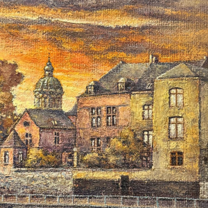 Olivier-Henri BOSERET «Soleil couchant à Namur» peinture huile sur toile marouflée