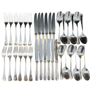 Luc Lanel pour Christofle, collection GALLIA modèle AMERICA Art Déco en métal argenté 36 pièces