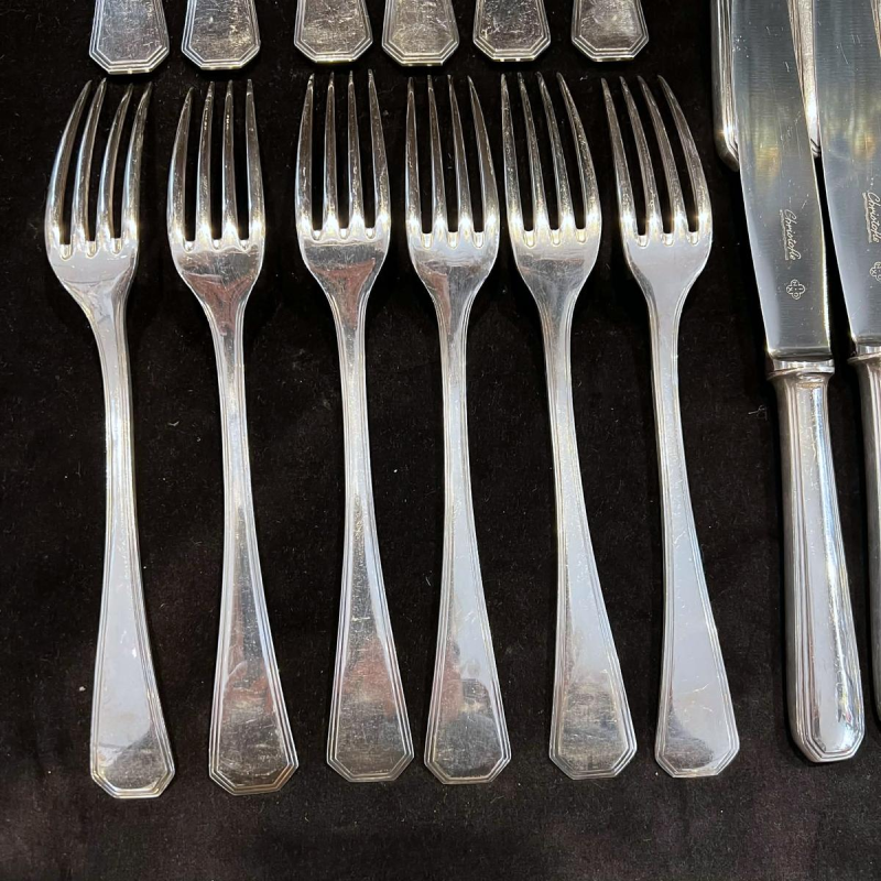 Luc Lanel for Christofle, GALLIA collection, AMERICA Art Deco model in silver-plated metal, 36 pieces